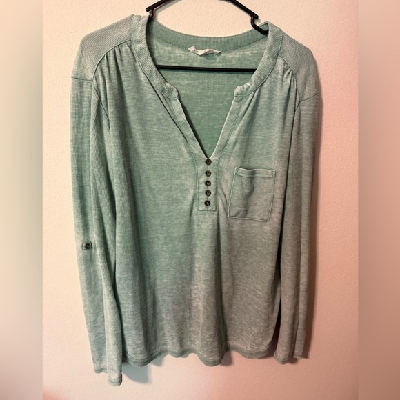 Mint Green Button-Front Blouse - Picture 1 of 3